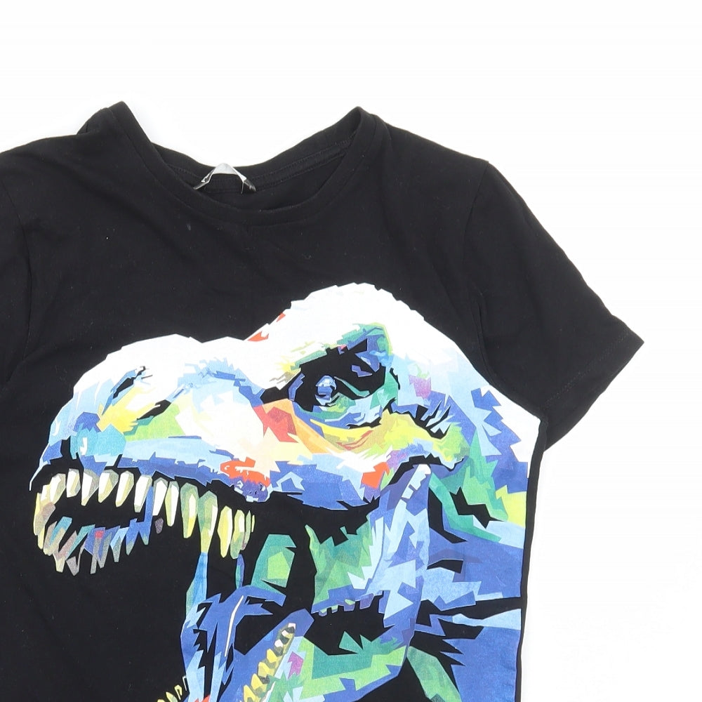 Pep & Co Boys Black Cotton Basic T-Shirt Size 12-13 Years Round Neck Pullover - Dinosaur