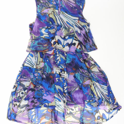 glamourous Womens Multicoloured Geometric Polyester Fit & Flare Size 8 Round Neck Button