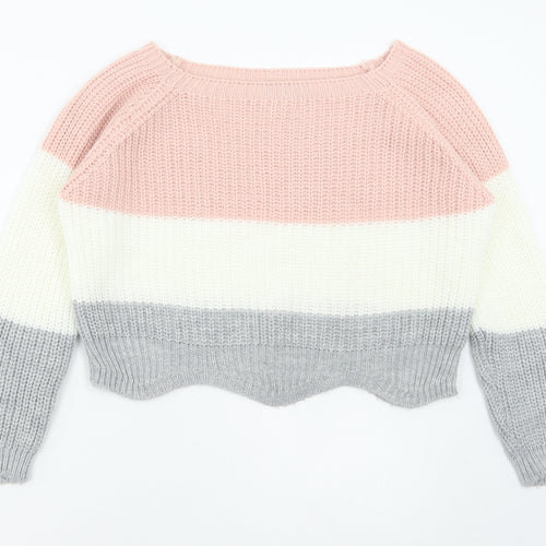 Cameo Rose Womens Multicoloured Square Neck Acrylic Pullover Jumper Size M - Colourblock