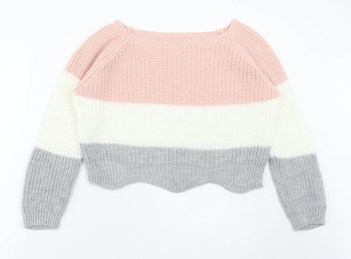 Cameo Rose Womens Multicoloured Square Neck Acrylic Pullover Jumper Size M - Colourblock