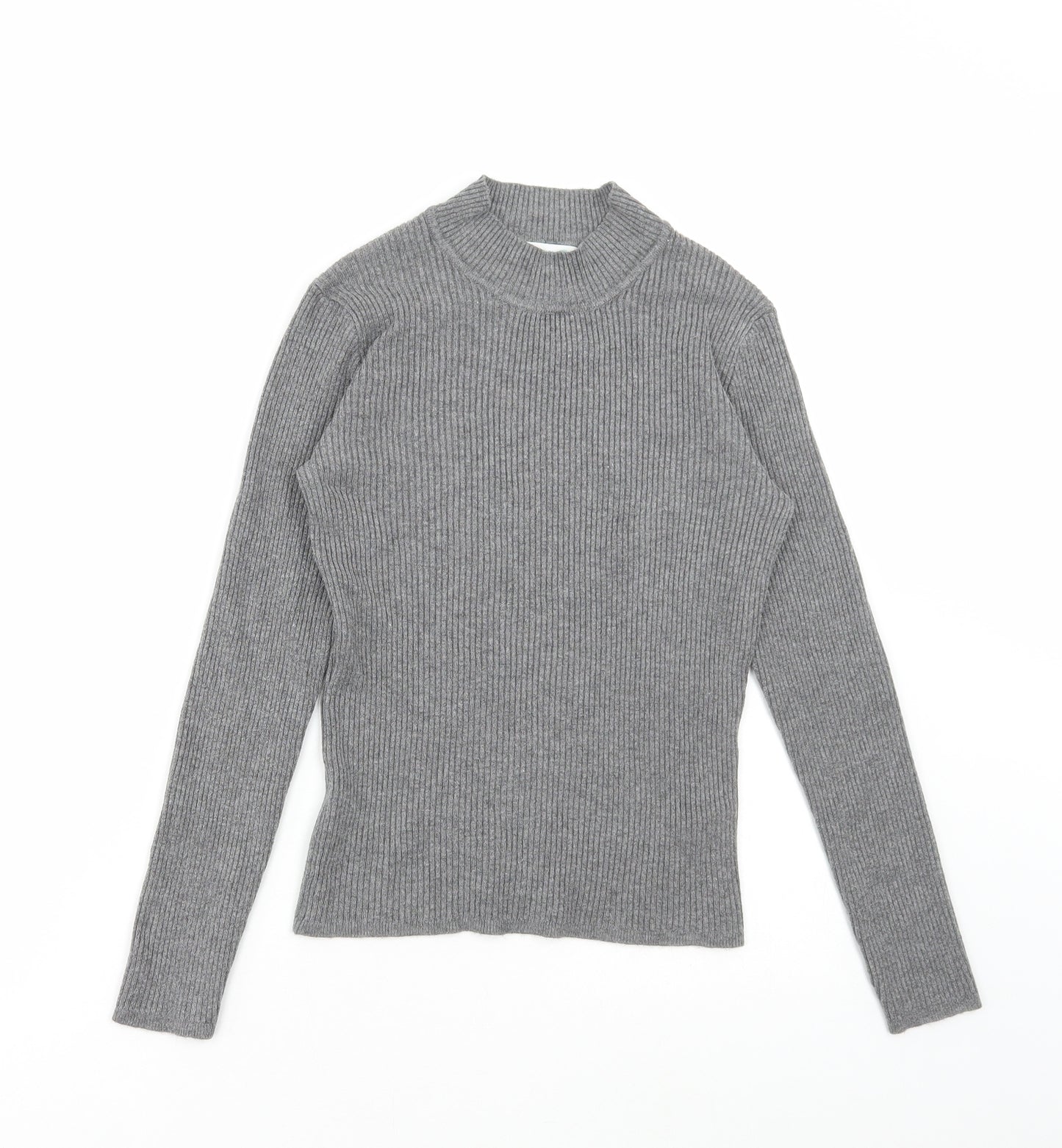 Primark Womens Grey High Neck Viscose Pullover Jumper Size M - Ribbed