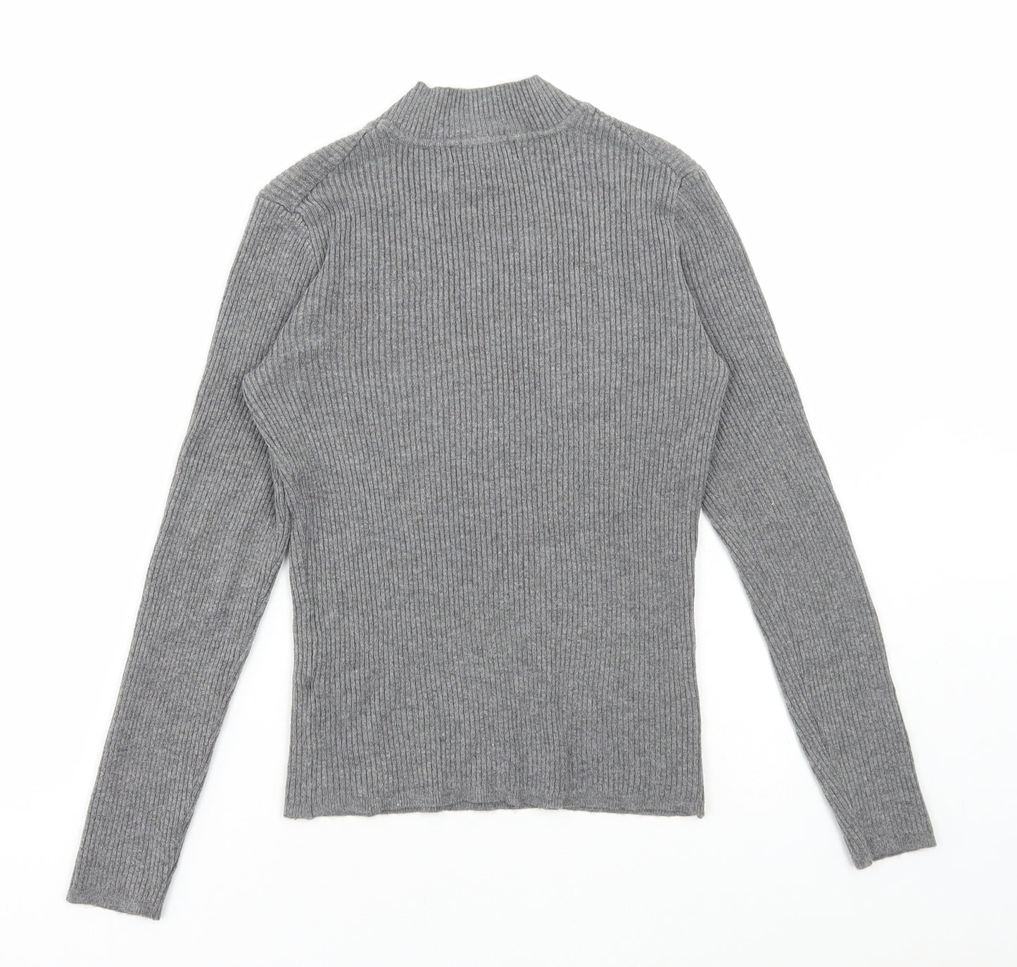 Primark Womens Grey High Neck Viscose Pullover Jumper Size M - Ribbed