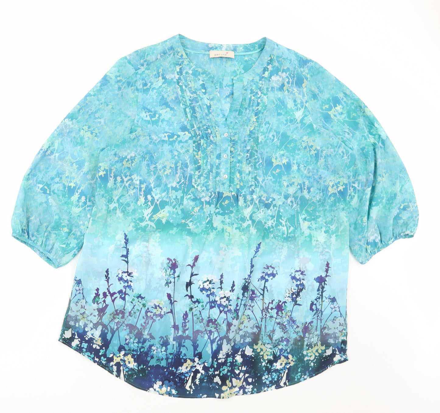 Marks and Spencer Womens Blue Geometric Polyester Tunic Blouse Size 20 V-Neck