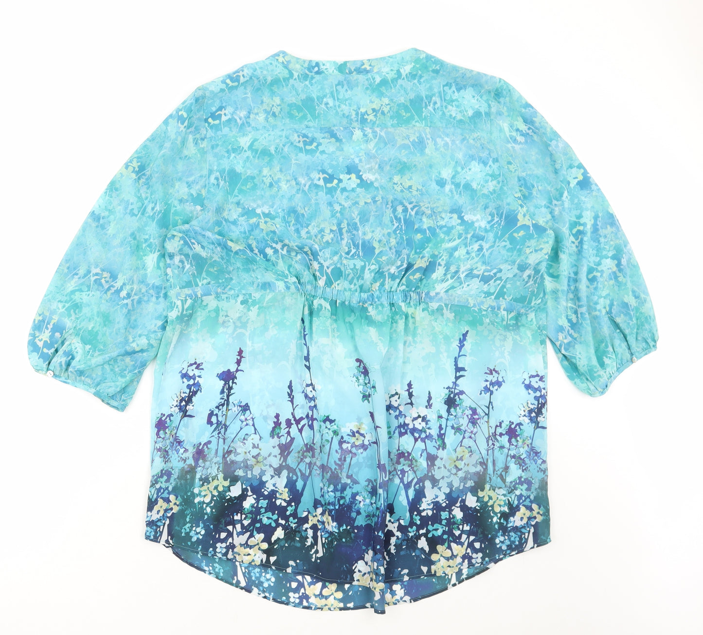 Marks and Spencer Womens Blue Geometric Polyester Tunic Blouse Size 20 V-Neck