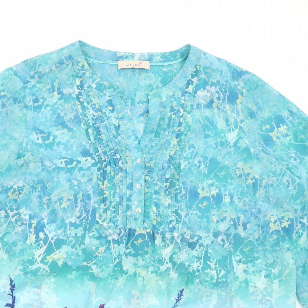 Marks and Spencer Womens Blue Geometric Polyester Tunic Blouse Size 20 V-Neck
