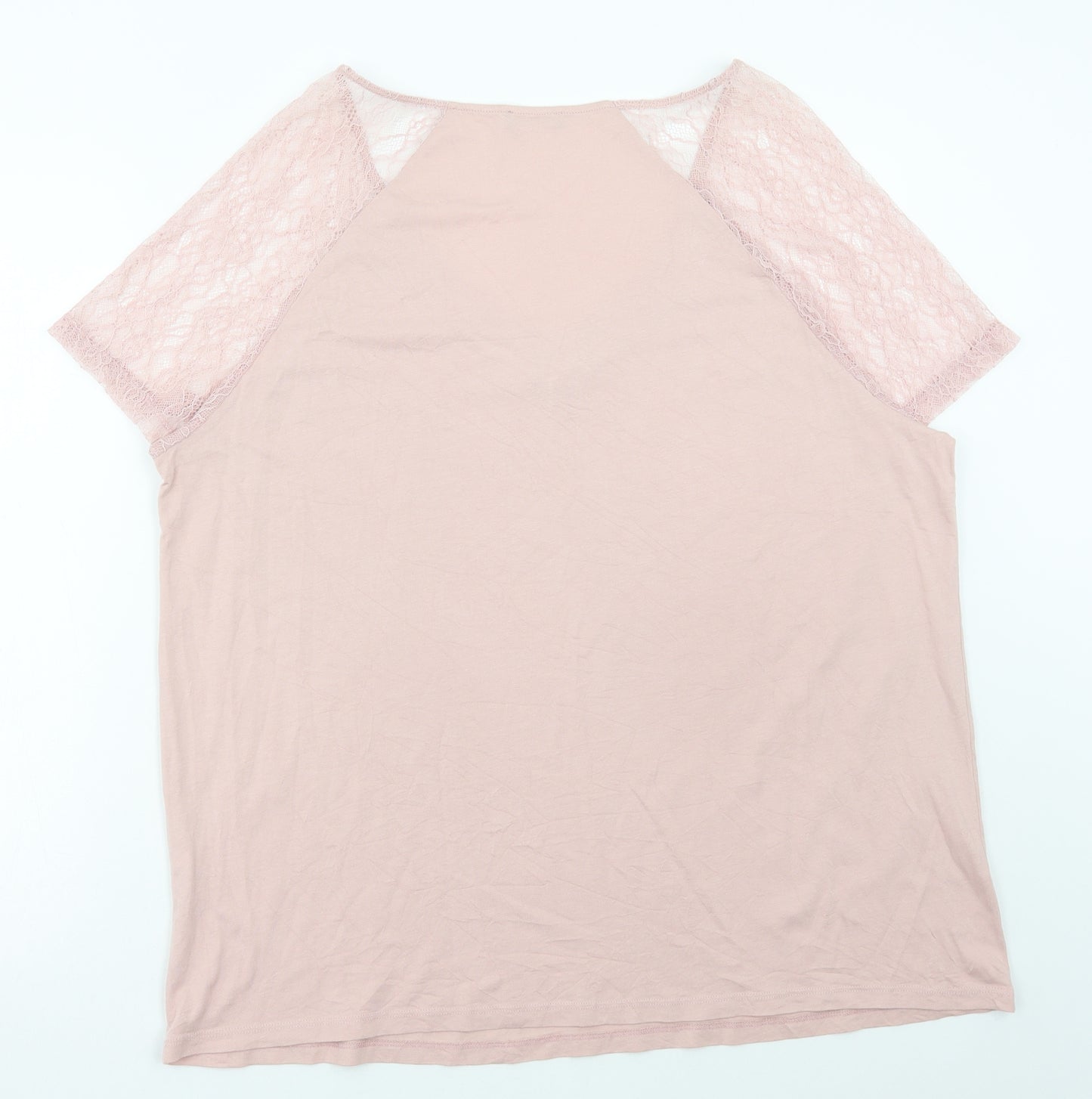 Yessica Womens Pink Polyester Basic T-Shirt Size XL V-Neck