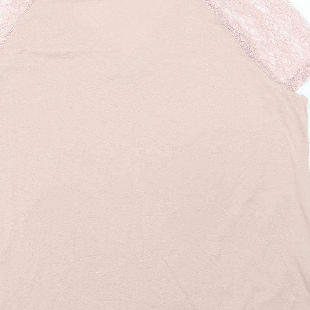 Yessica Womens Pink Polyester Basic T-Shirt Size XL V-Neck