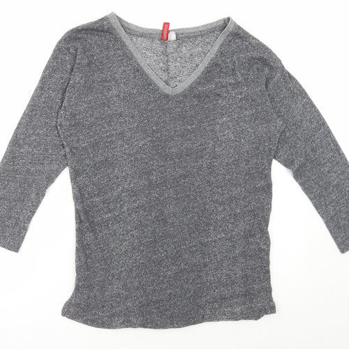 Divided by H&M Womens Grey V-Neck Cotton Pullover Jumper Size XS