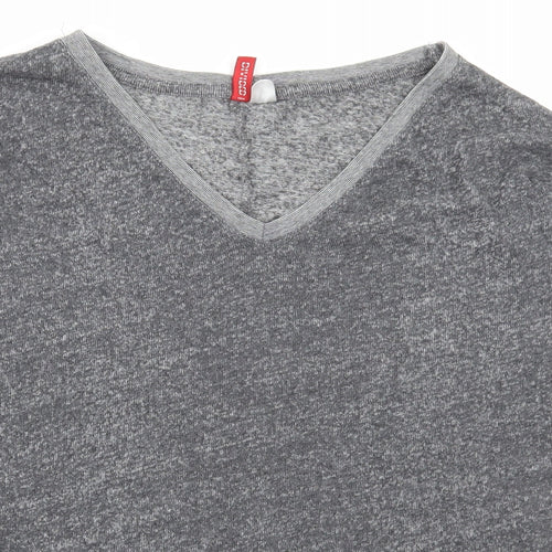 Divided by H&M Womens Grey V-Neck Cotton Pullover Jumper Size XS