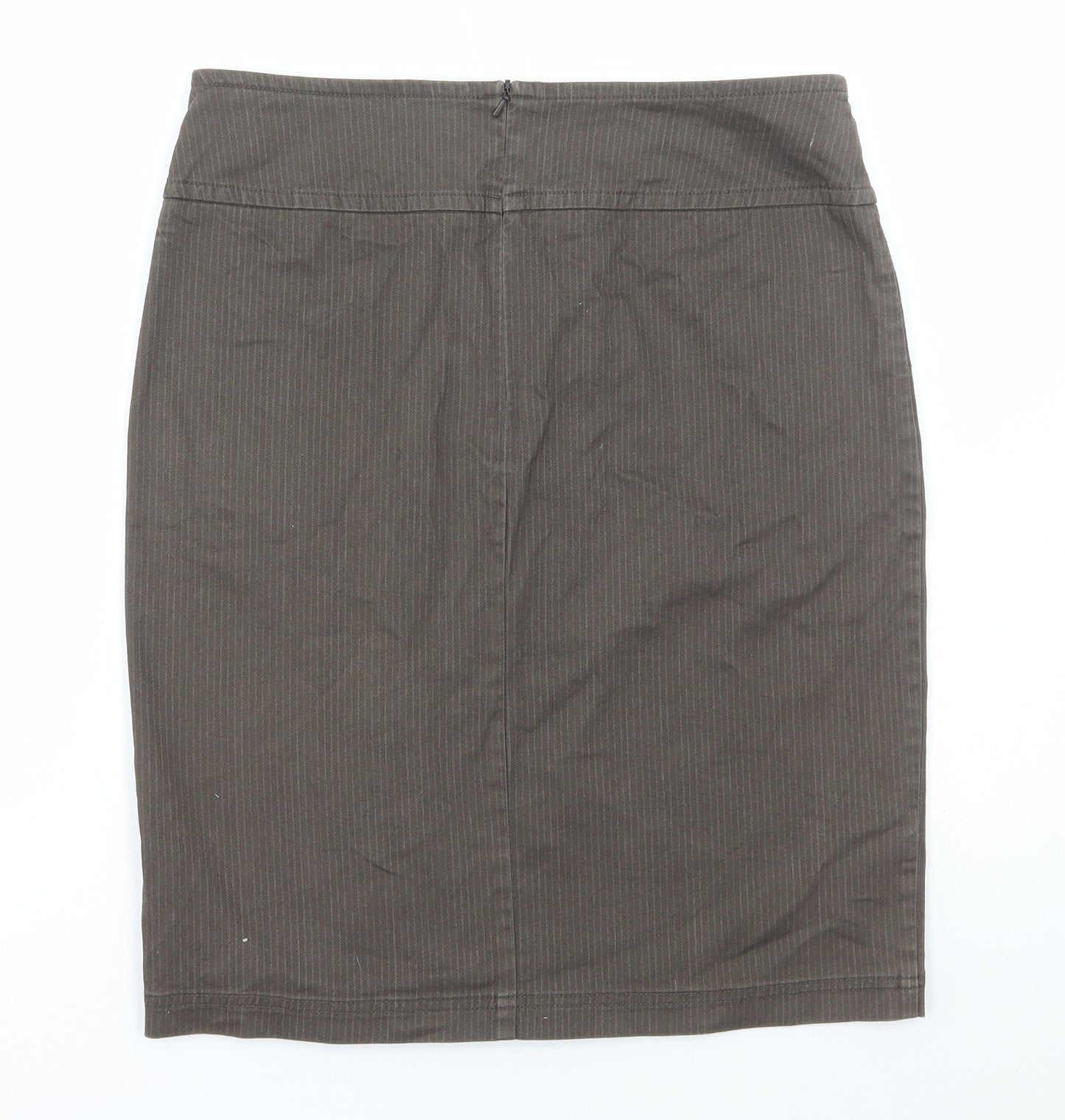Laura Ashley Womens Brown Striped Cotton Straight & Pencil Skirt Size 12 Button