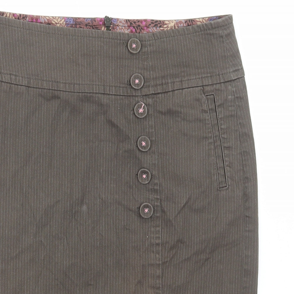Laura Ashley Womens Brown Striped Cotton Straight & Pencil Skirt Size 12 Button
