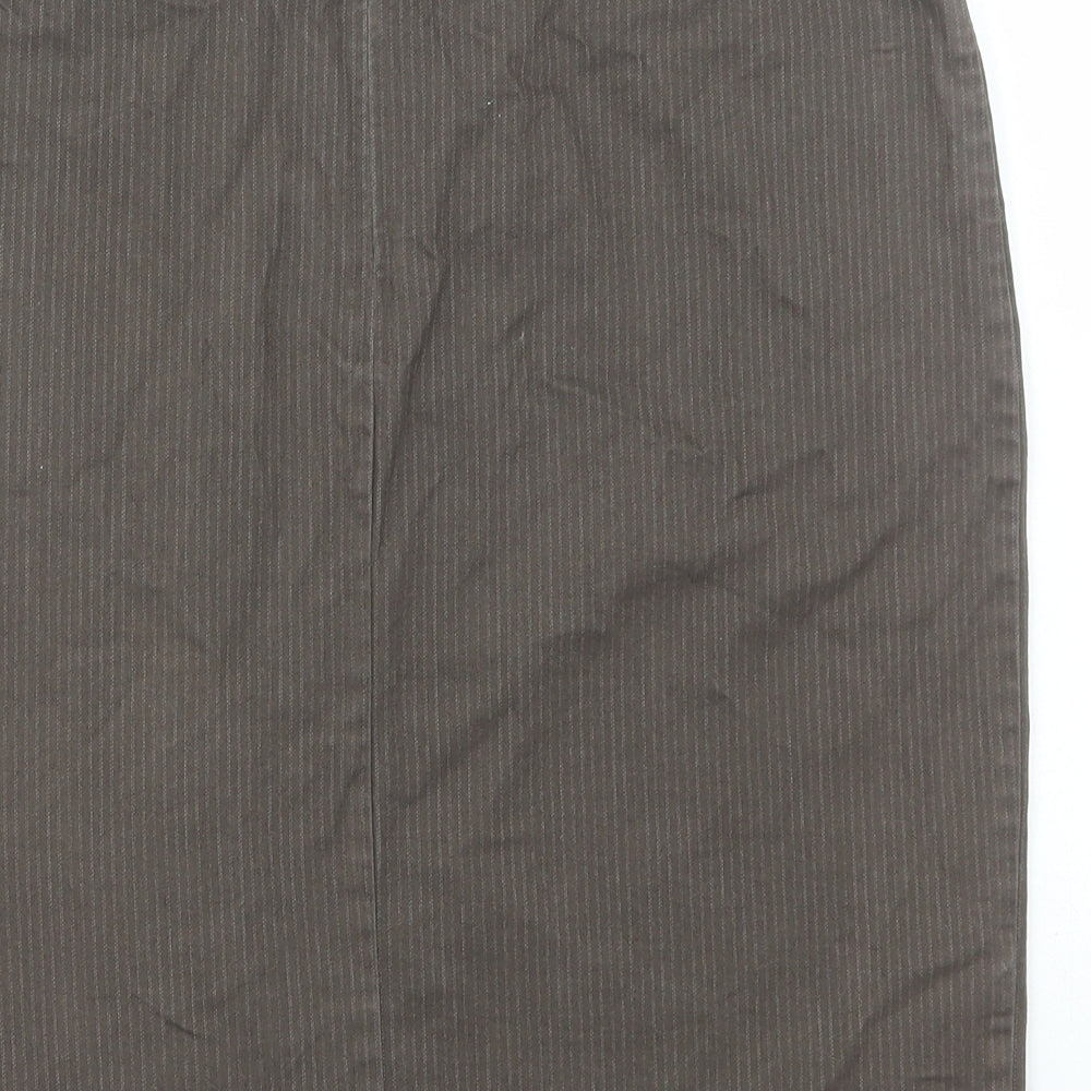 Laura Ashley Womens Brown Striped Cotton Straight & Pencil Skirt Size 12 Button