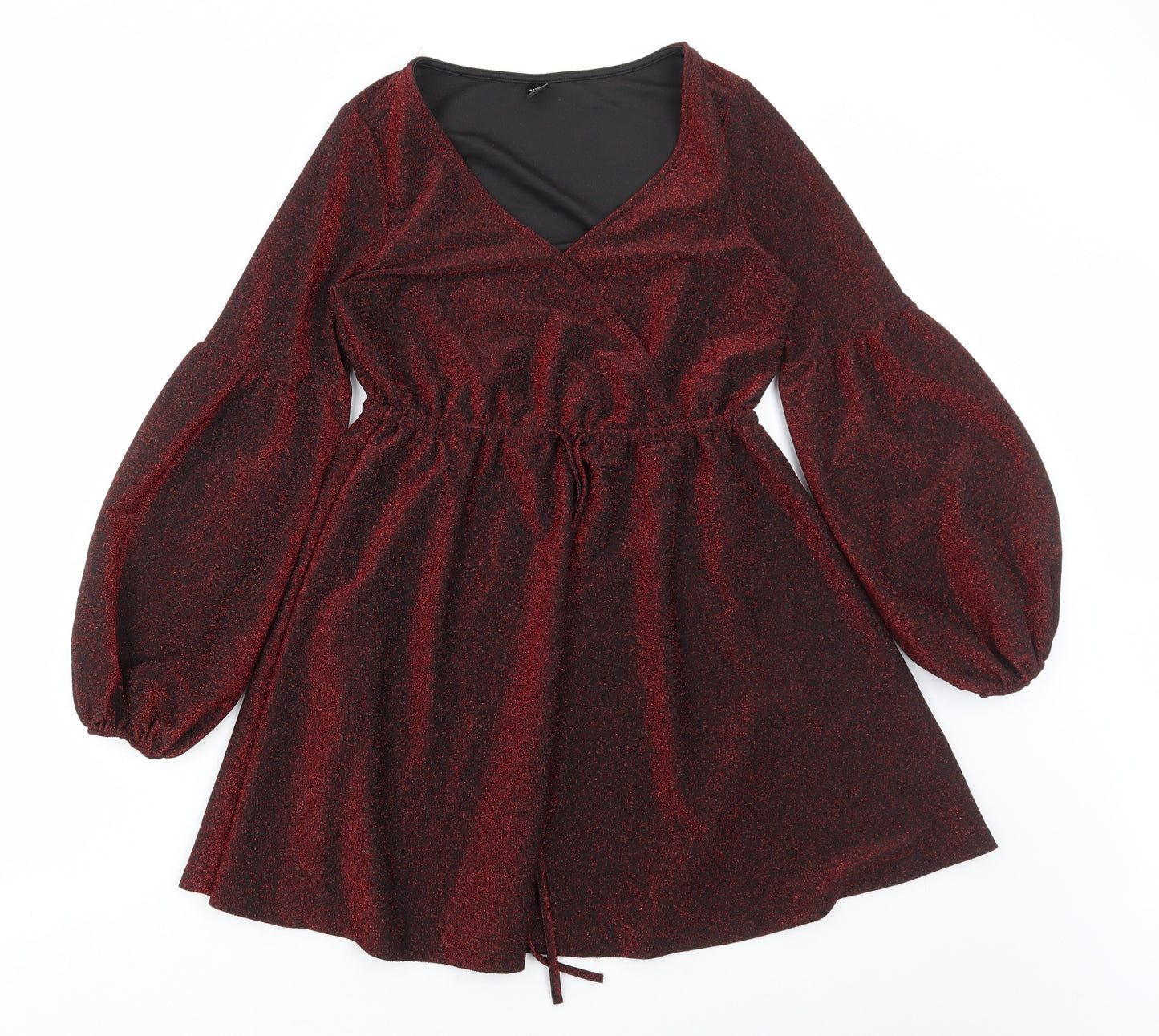 SheIn Womens Red Elastane Skater Dress Size M V-Neck Pullover