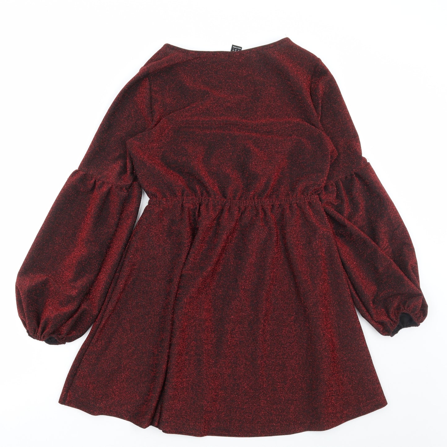 SheIn Womens Red Elastane Skater Dress Size M V-Neck Pullover
