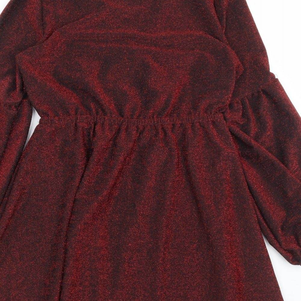 SheIn Womens Red Elastane Skater Dress Size M V-Neck Pullover