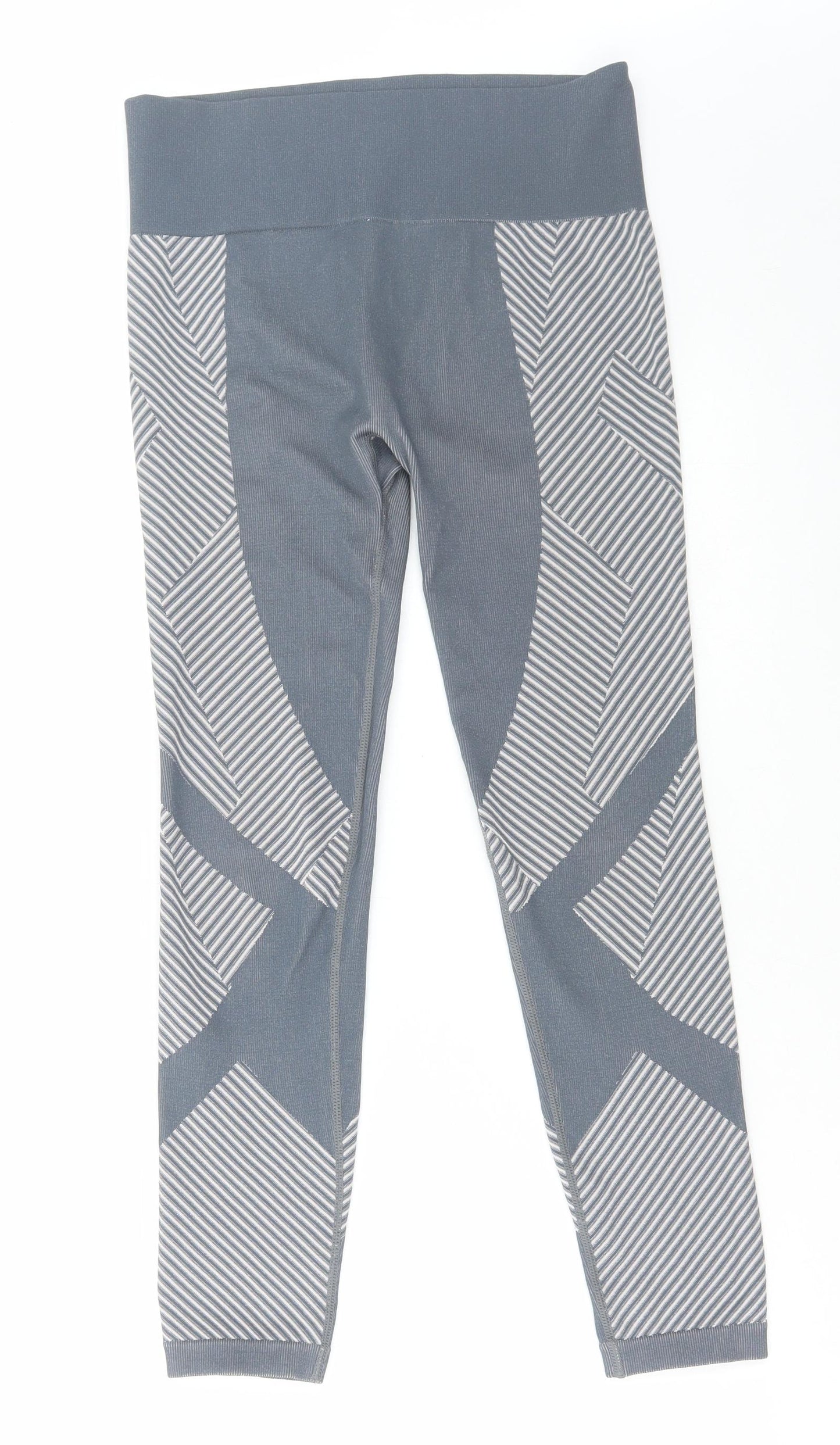 Primark Womens Grey Striped Polyester Sweatpants Leggings Size 12 L28 in Regular Pullover