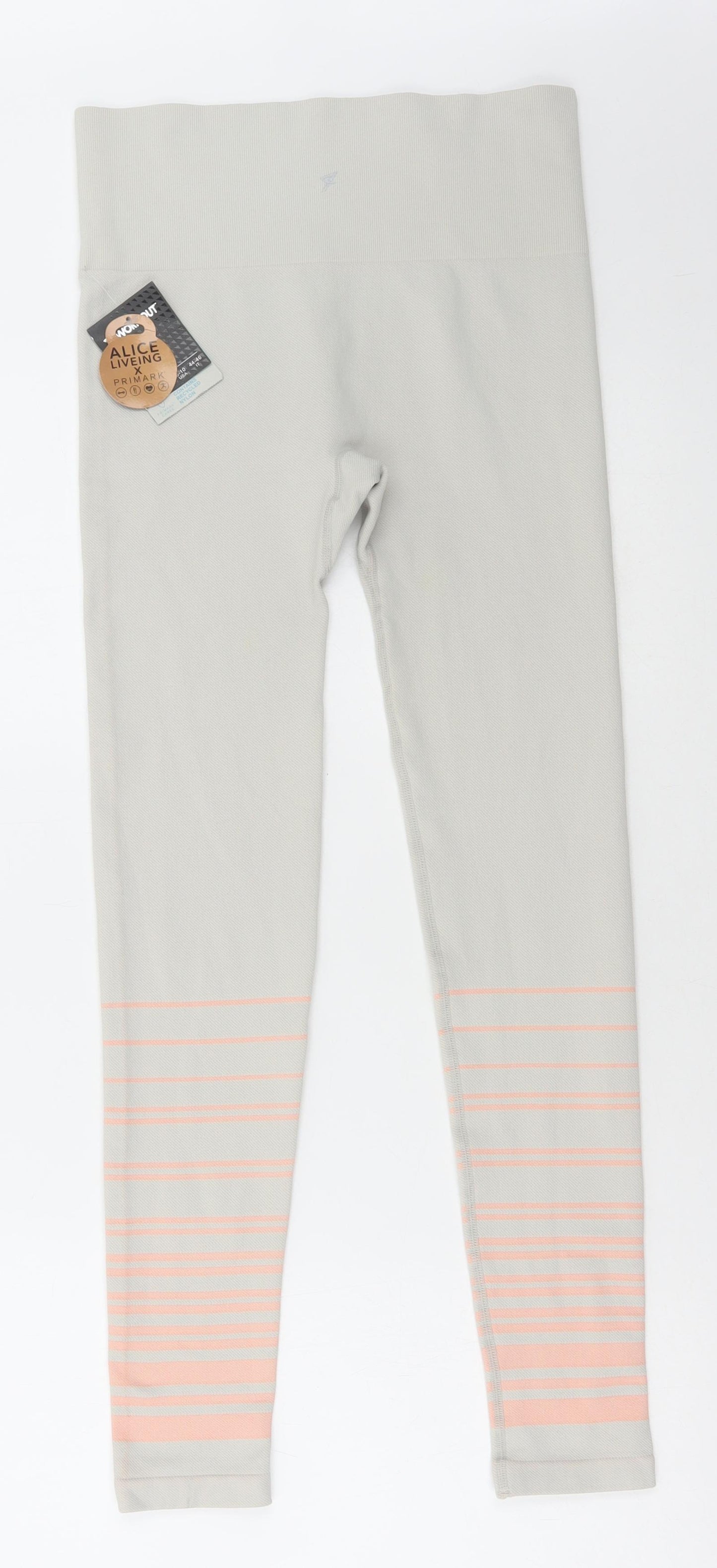 Primark Womens Beige Striped Polyamide Sweatpants Leggings Size 12 L27 in Regular Pullover