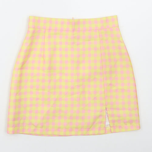 Cutie Womens Yellow Check Polyester Mini Skirt Size 6 Zip