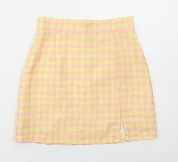 Cutie Womens Yellow Check Polyester Mini Skirt Size 6 Zip