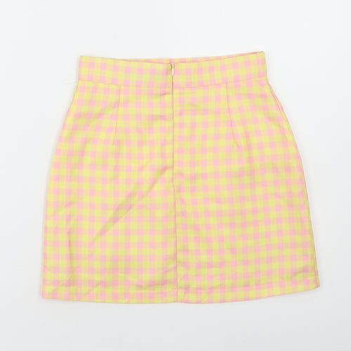 Cutie Womens Yellow Check Polyester Mini Skirt Size 6 Zip