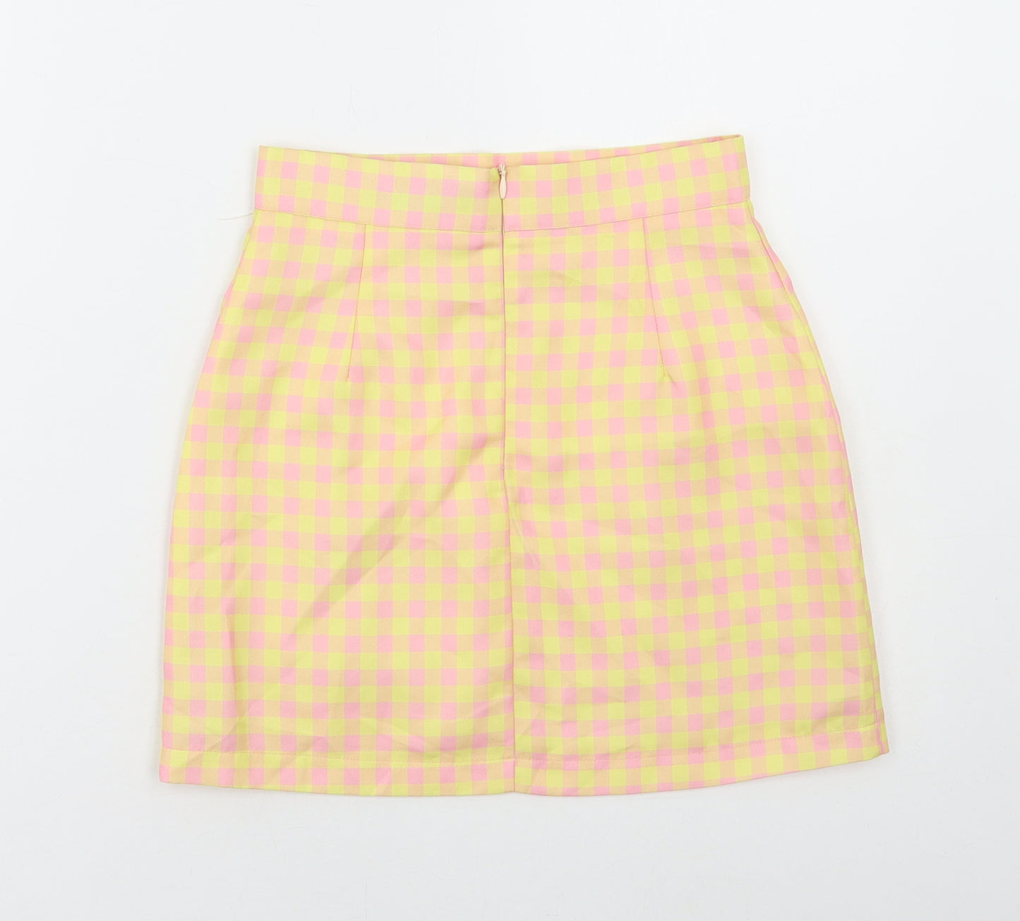 Cutie Womens Yellow Check Polyester Mini Skirt Size 6 Zip