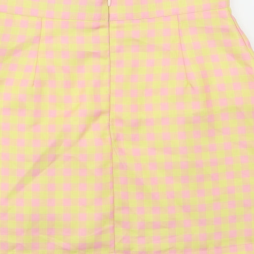 Cutie Womens Yellow Check Polyester Mini Skirt Size 6 Zip