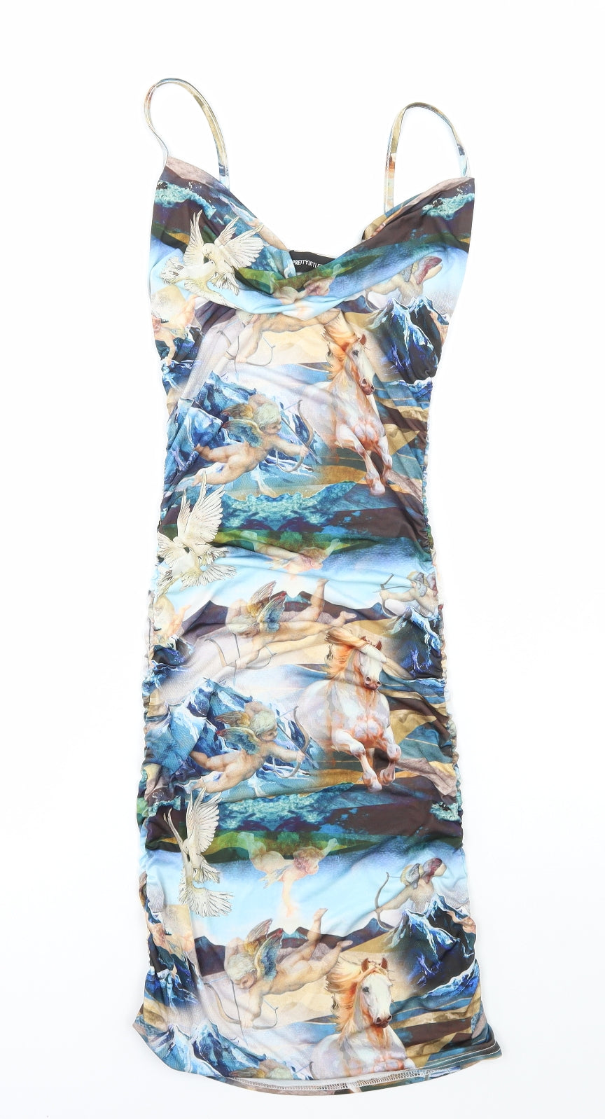 PRETTYLITTLETHING Womens Multicoloured Geometric Polyester Bodycon Size 4 Sweetheart Pullover - Cherub