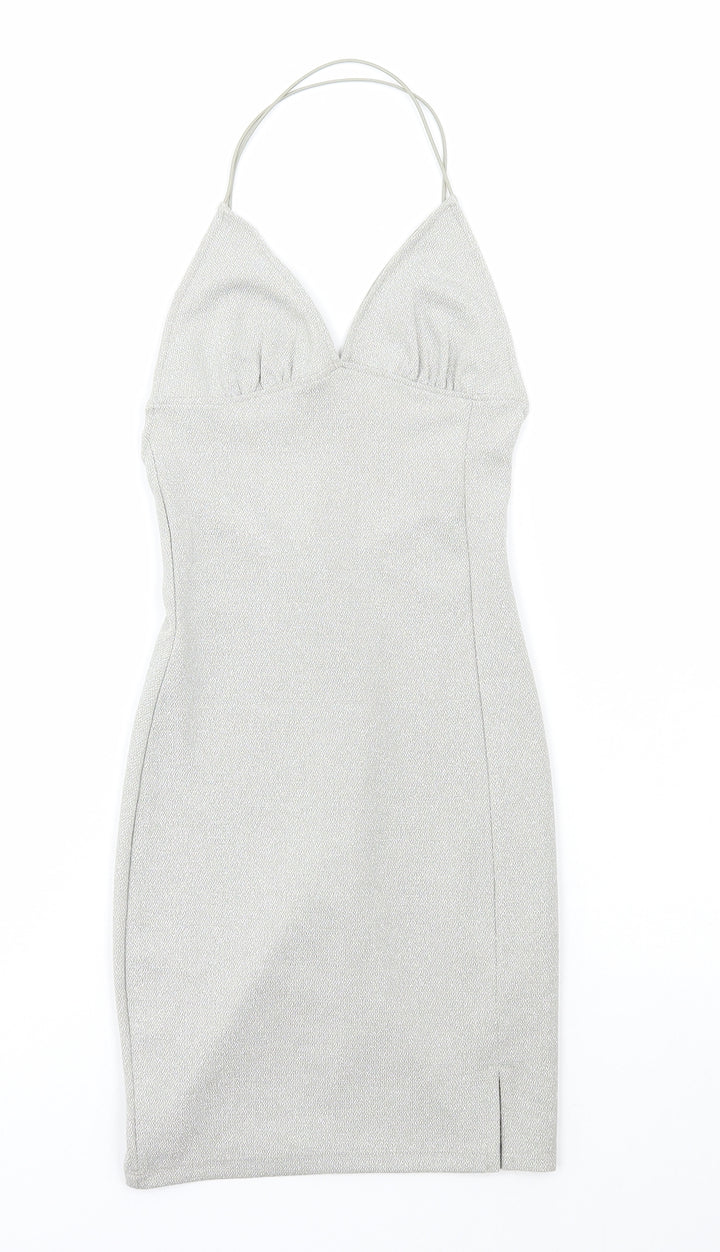 Divided by H&M Womens Silver Polyester Bodycon Size 2XS Halter Pullover