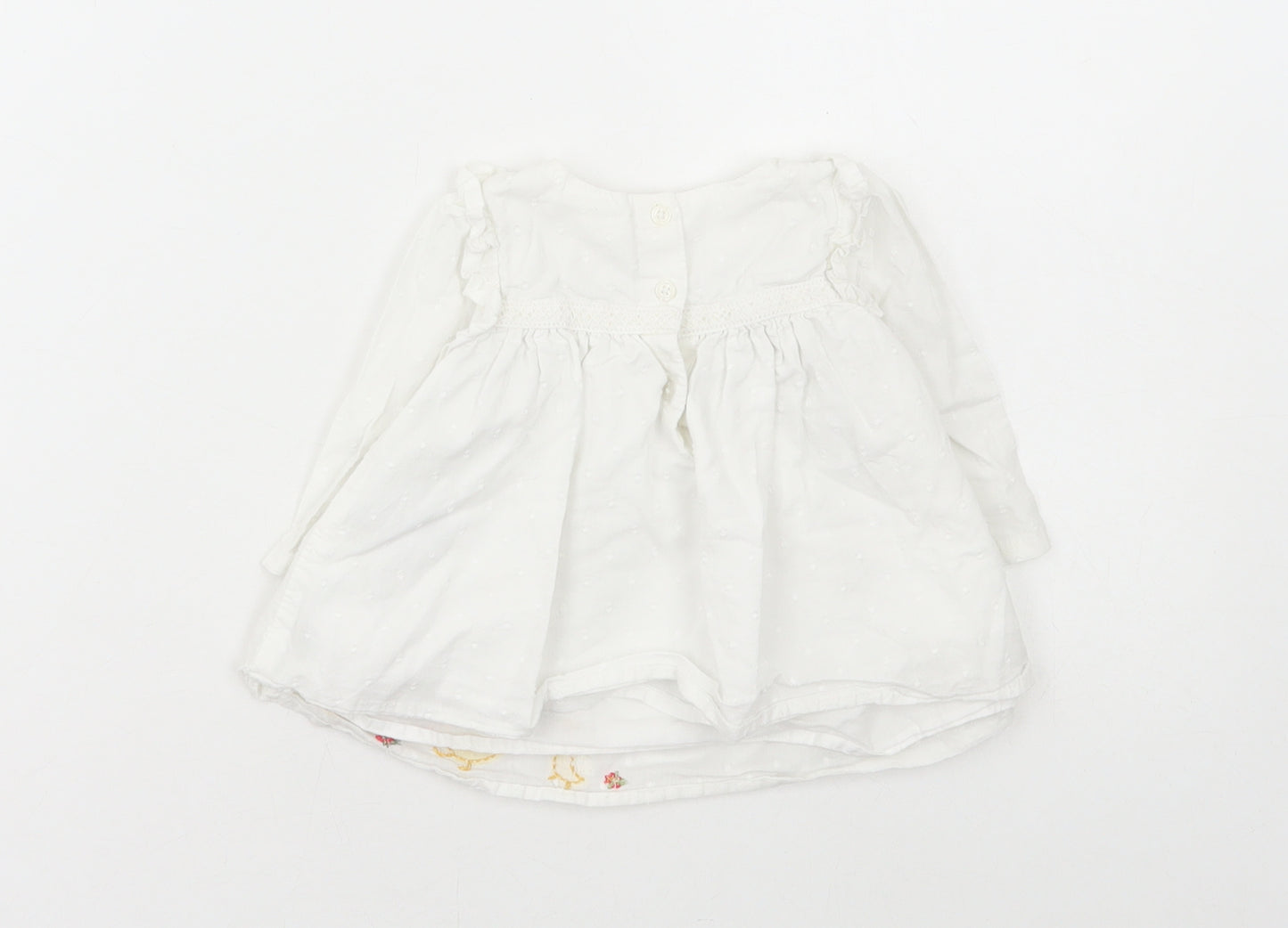 NEXT Girls White Cotton A-Line Size 0-3 Months Round Neck Button - Ducks