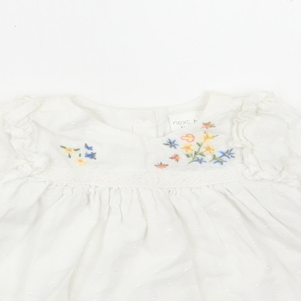 NEXT Girls White Cotton A-Line Size 0-3 Months Round Neck Button - Ducks