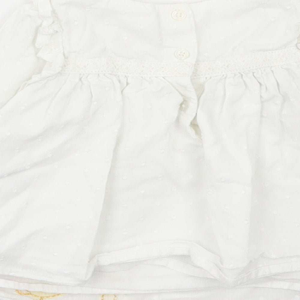 NEXT Girls White Cotton A-Line Size 0-3 Months Round Neck Button - Ducks