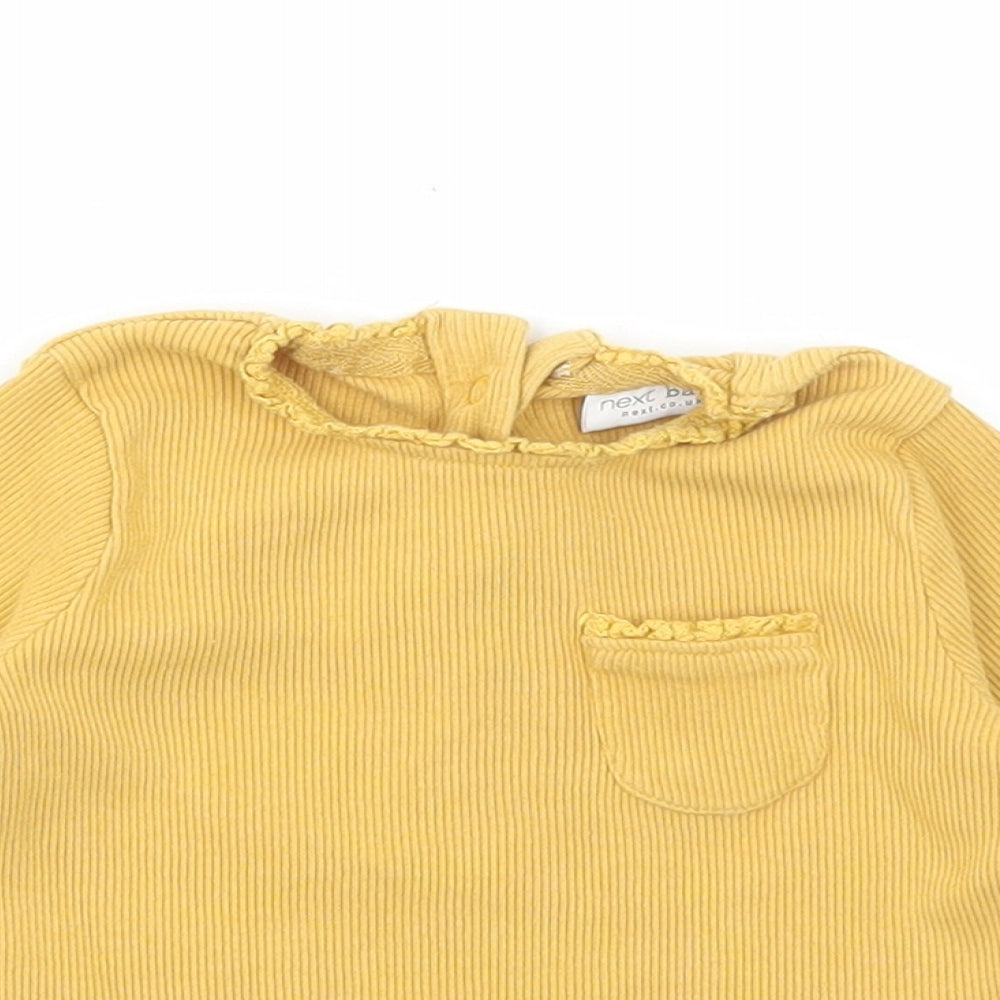 NEXT Baby Yellow Cotton Basic T-Shirt Size 3-6 Months Round Neck Button
