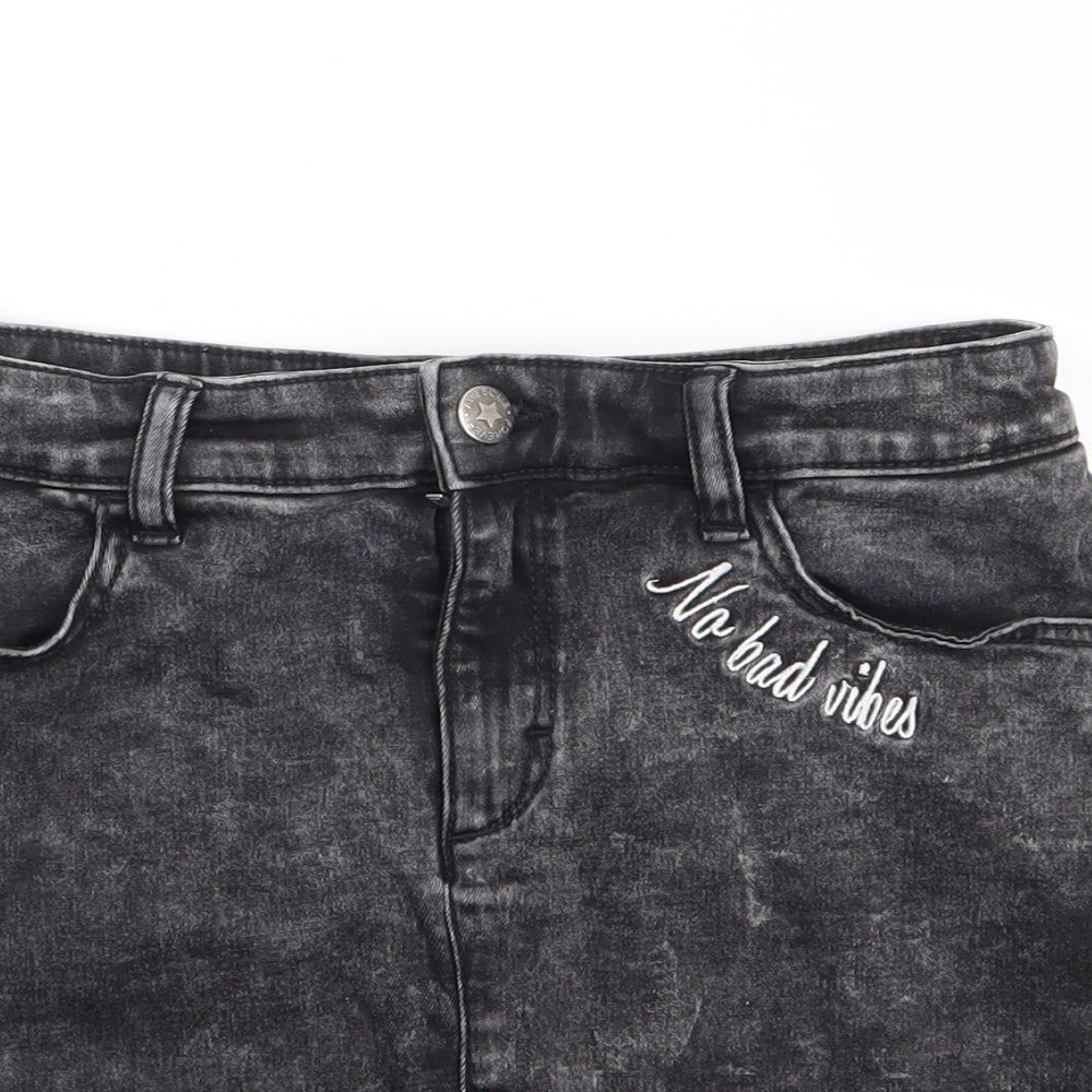 H&M Girls Black Cotton Mini Skirt Size 11 Years Regular Zip - No Bad Vibes