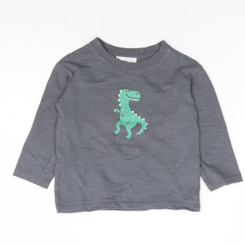Mango Boys Grey 100% Cotton Basic Polo Size 12-18 Months Crew Neck Pullover - Dinosaur