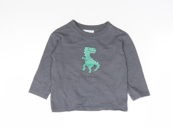 Mango Boys Grey 100% Cotton Basic Polo Size 12-18 Months Crew Neck Pullover - Dinosaur