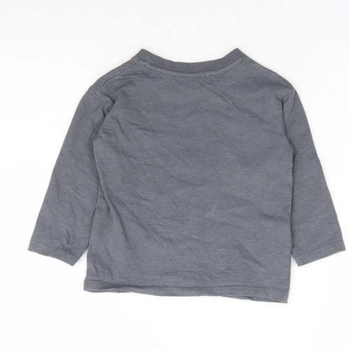 Mango Boys Grey 100% Cotton Basic Polo Size 12-18 Months Crew Neck Pullover - Dinosaur