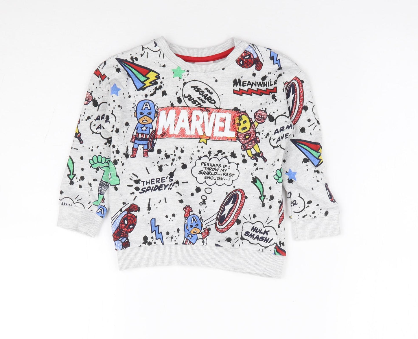 F&F Boys Multicoloured Geometric Cotton Pullover Jumper Size 12-18 Months Pullover - Marvel
