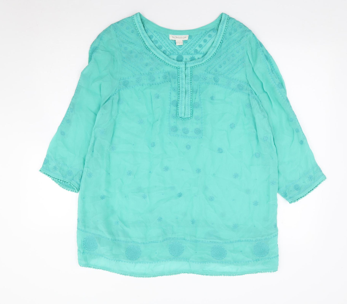 Monsoon Womens Green Polyester Tunic Blouse Size 16 Round Neck