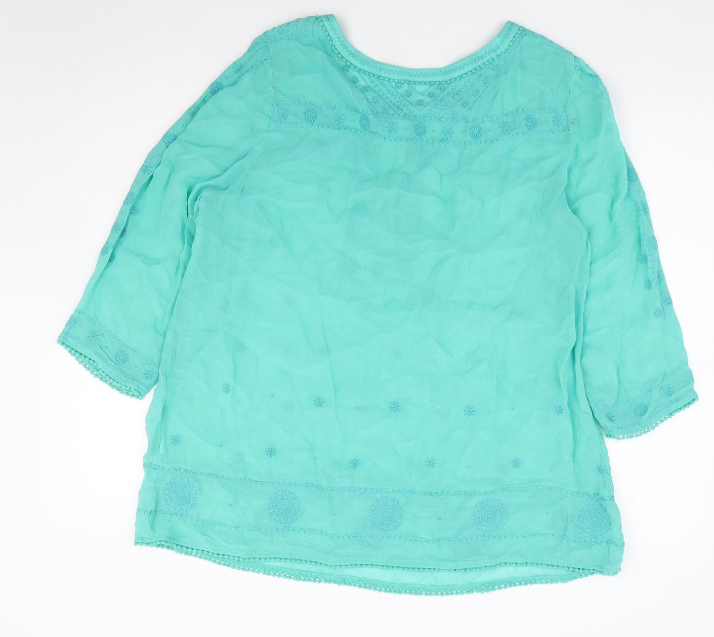 Monsoon Womens Green Polyester Tunic Blouse Size 16 Round Neck