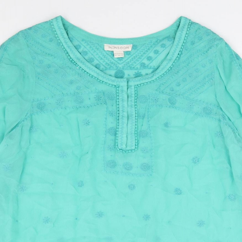 Monsoon Womens Green Polyester Tunic Blouse Size 16 Round Neck
