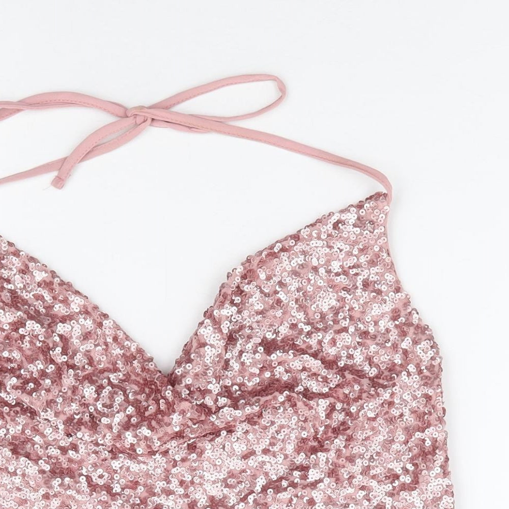 Miss Selfridges Womens Pink Polyester Cropped Tank Size 10 Halter