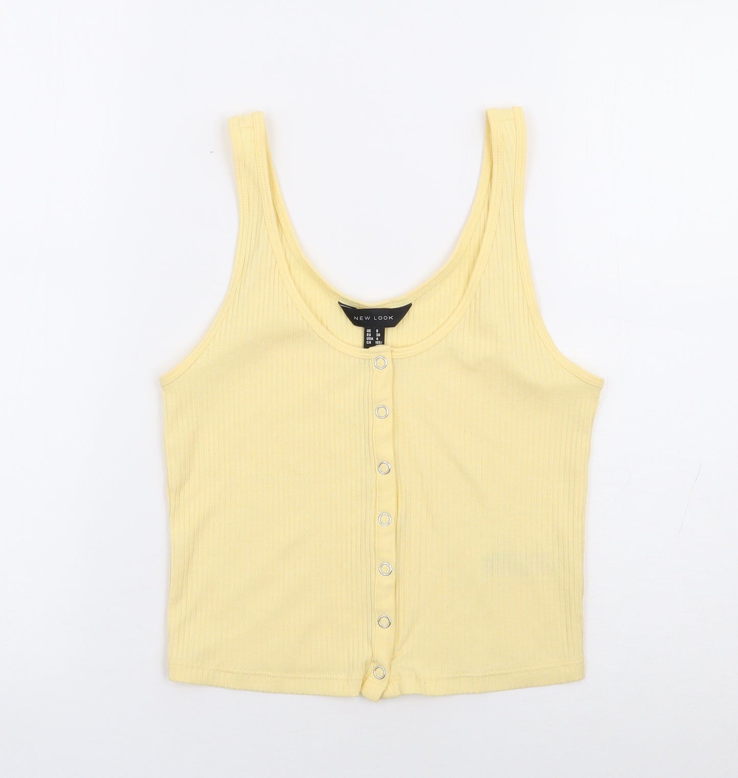New Look Womens Yellow Polyester Cropped Tank Size 8 Scoop Neck - Ribbed
