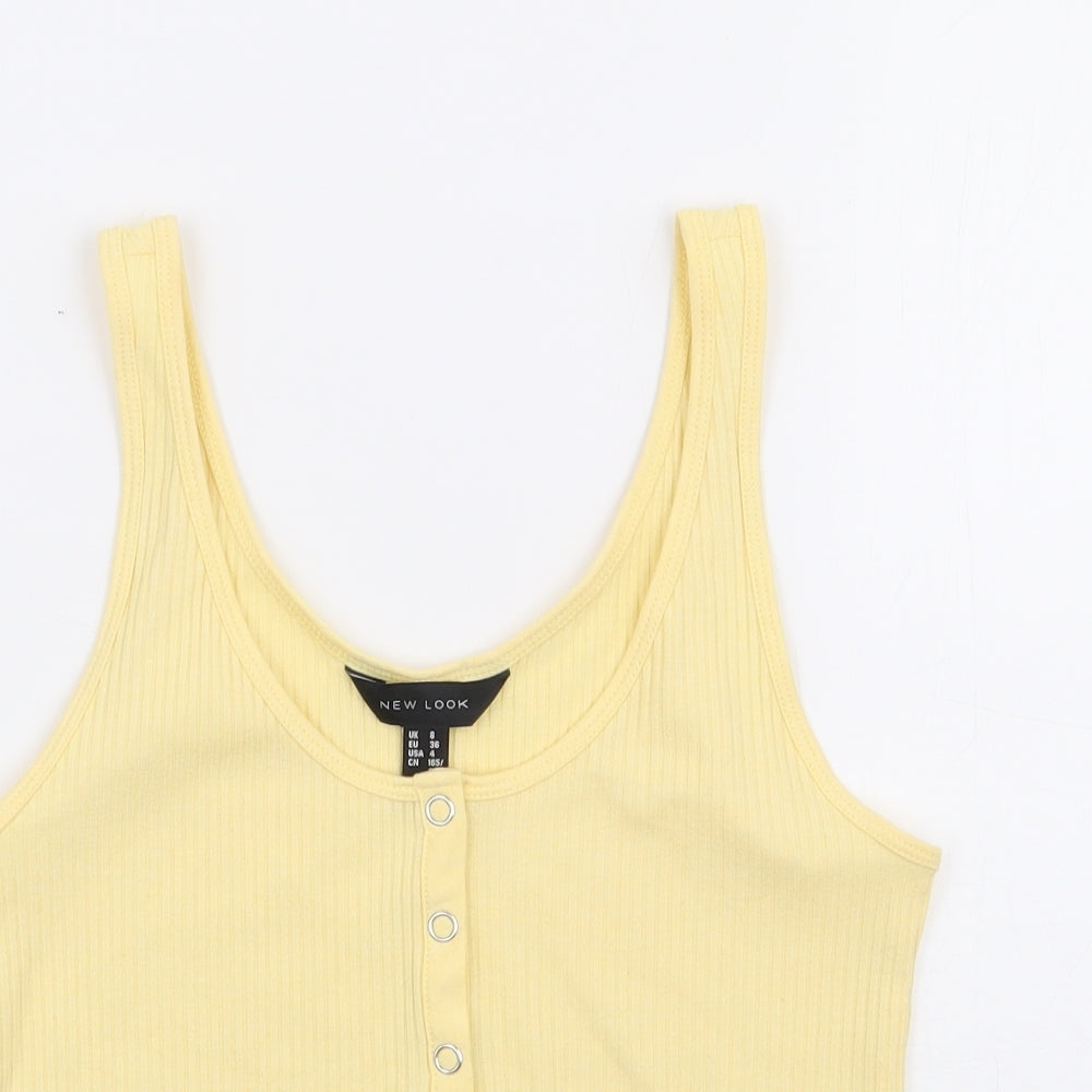 New Look Womens Yellow Polyester Cropped Tank Size 8 Scoop Neck - Ribbed