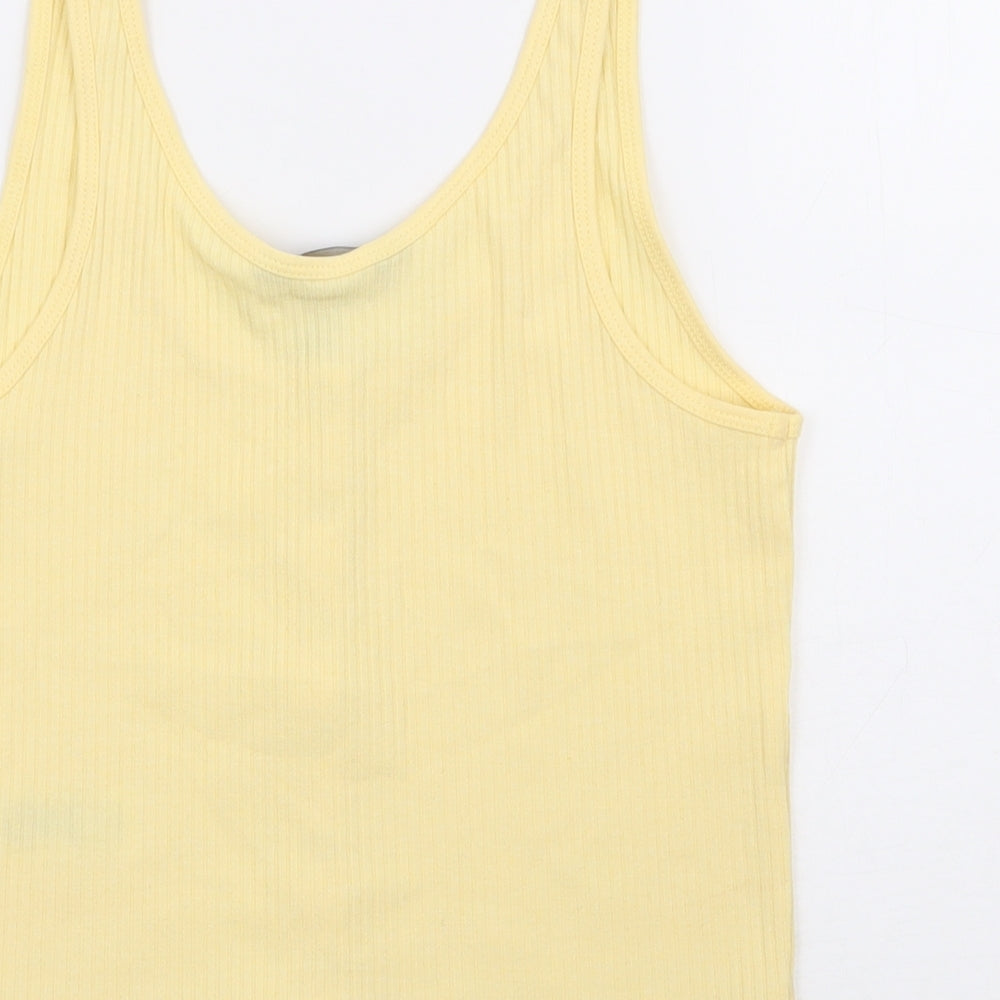 New Look Womens Yellow Polyester Cropped Tank Size 8 Scoop Neck - Ribbed