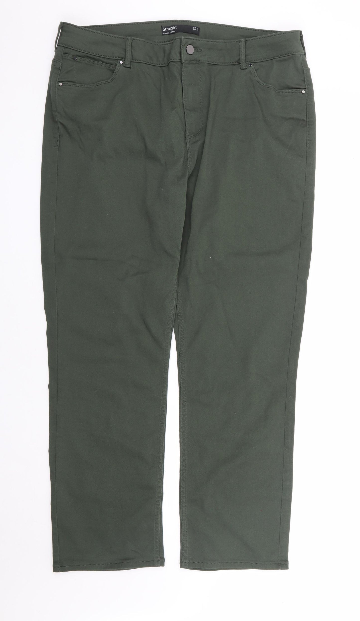 Dunnes Stores Womens Green Cotton Straight Jeans Size 18 L29 in Regular Zip