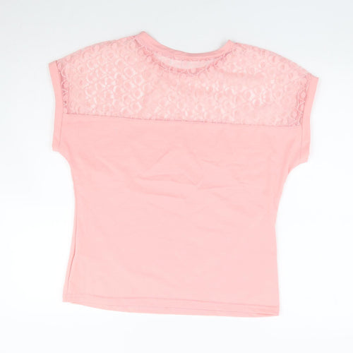 SheIn Womens Pink Cotton Basic T-Shirt Size XL Round Neck - Lace Panel