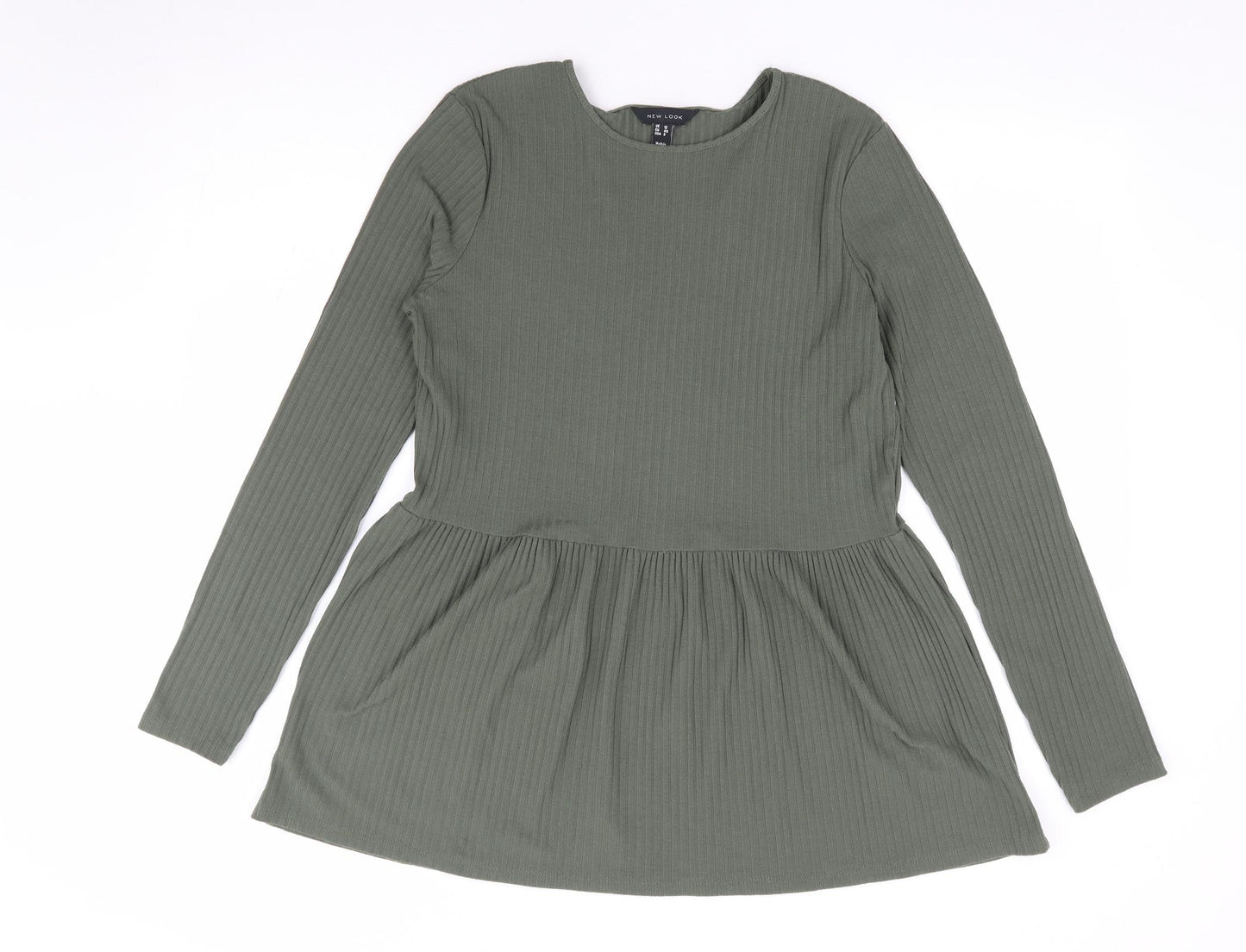 New Look Womens Green Polyester Basic T-Shirt Size 12 Round Neck - Peplum