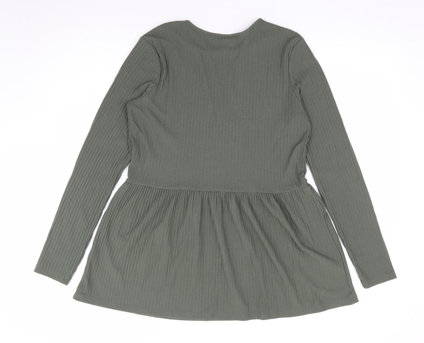 New Look Womens Green Polyester Basic T-Shirt Size 12 Round Neck - Peplum