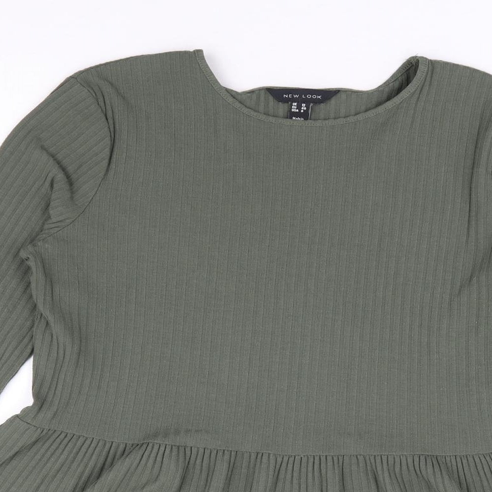 New Look Womens Green Polyester Basic T-Shirt Size 12 Round Neck - Peplum