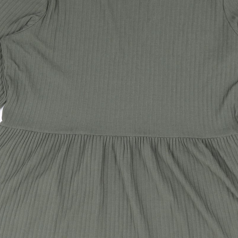 New Look Womens Green Polyester Basic T-Shirt Size 12 Round Neck - Peplum